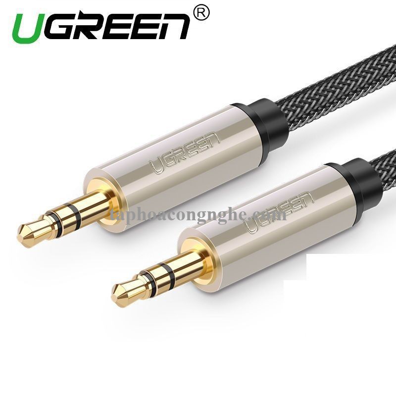 Ugreen 10601 0.5M màu xám đen cáp 3.5mm Pro audio đầu kim loại dây dù bọc chống nhiễu 50cm AV125 30010601